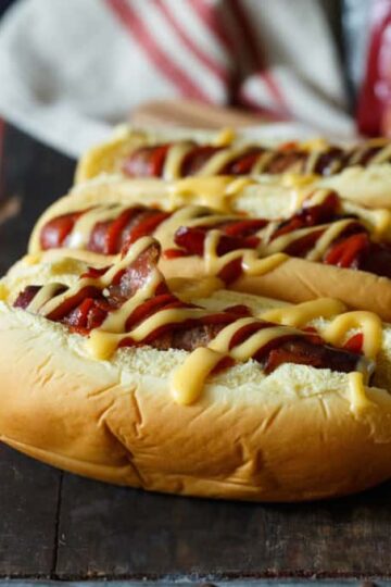 bacon wrapped brats cheddar beer sauce sriracha 5 copy
