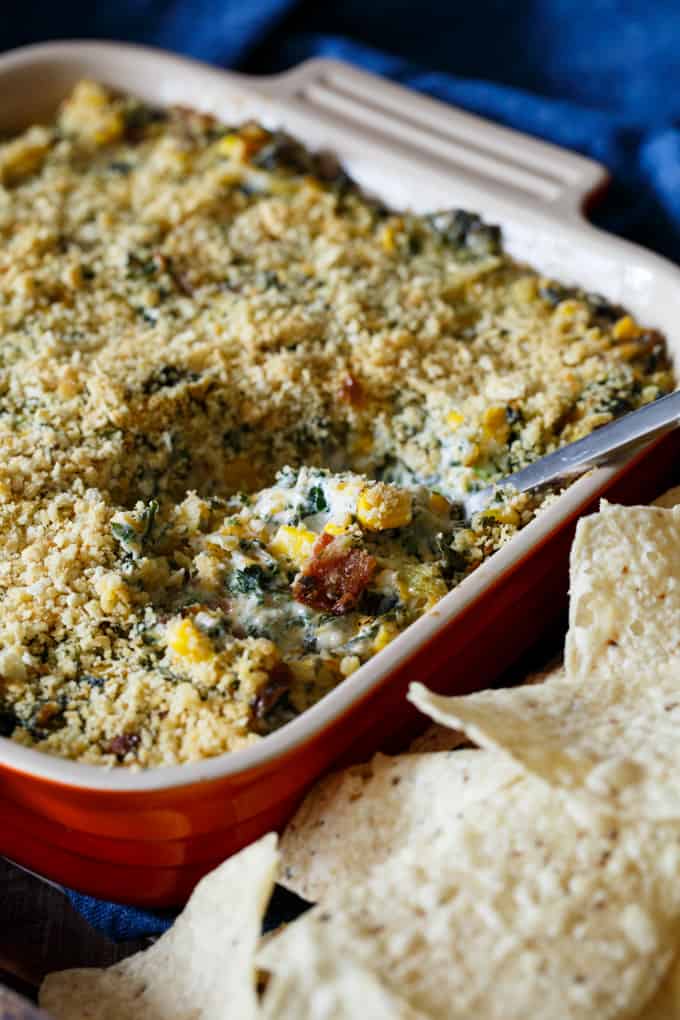 Southwest Kale, Corn, and Bacon Dip | sharedappetite.com