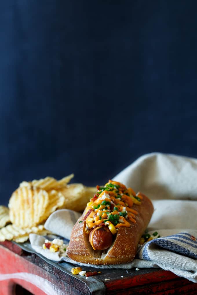 Bacon Mexican Street Corn Hot Dogs | sharedappetite.com