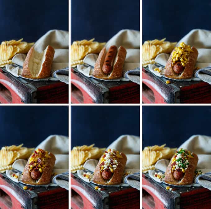 Bacon Mexican Street Corn Hot Dogs | sharedappetite.com
