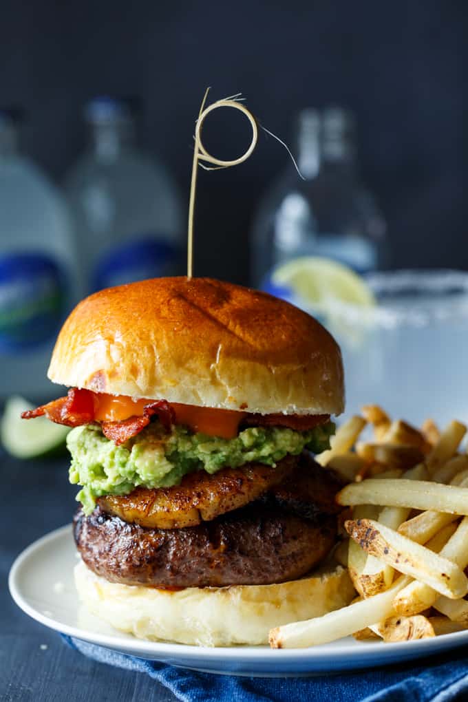 Spicy Roasted Pineapple + Avocado Bacon Burgers | sharedappetite.com