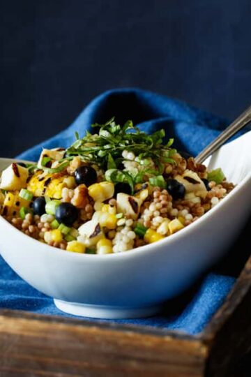 Corn, Blueberry, and Halloumi Salad with Basil and Walnut | sharedappetite.com
