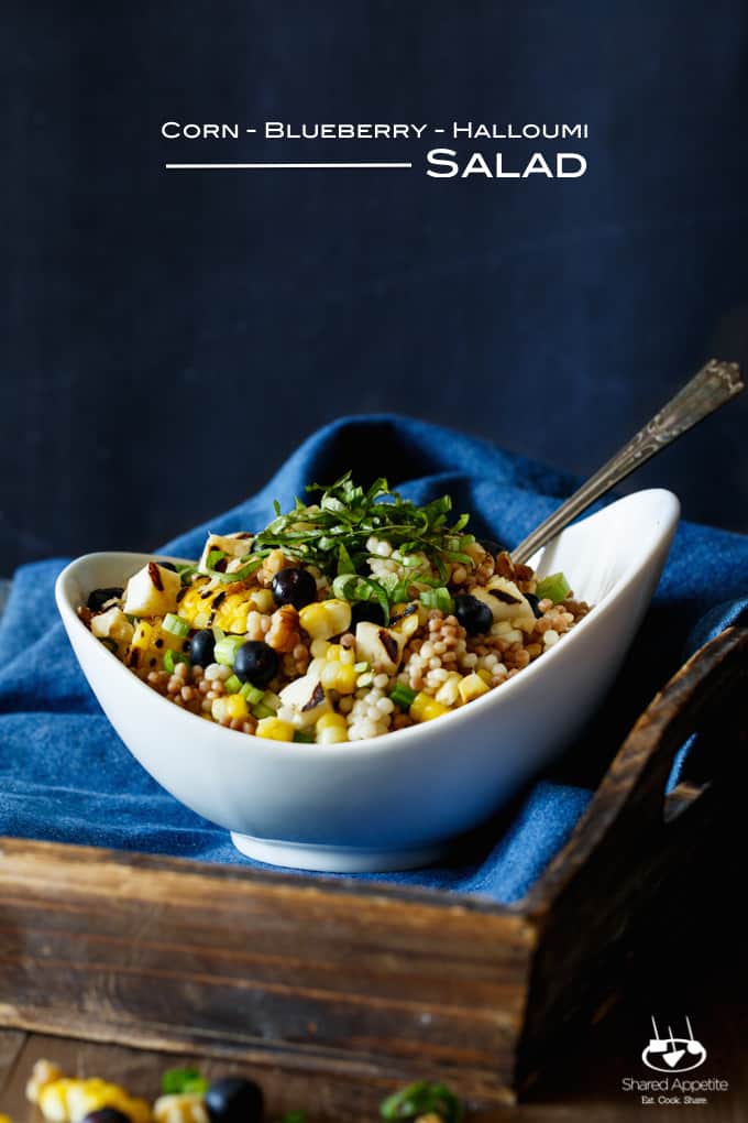 Corn, Blueberry, and Halloumi Salad with Basil and Walnut | sharedappetite.com