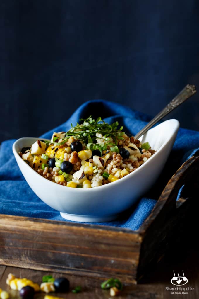 Corn, Blueberry, and Halloumi Salad with Basil and Walnut | sharedappetite.com