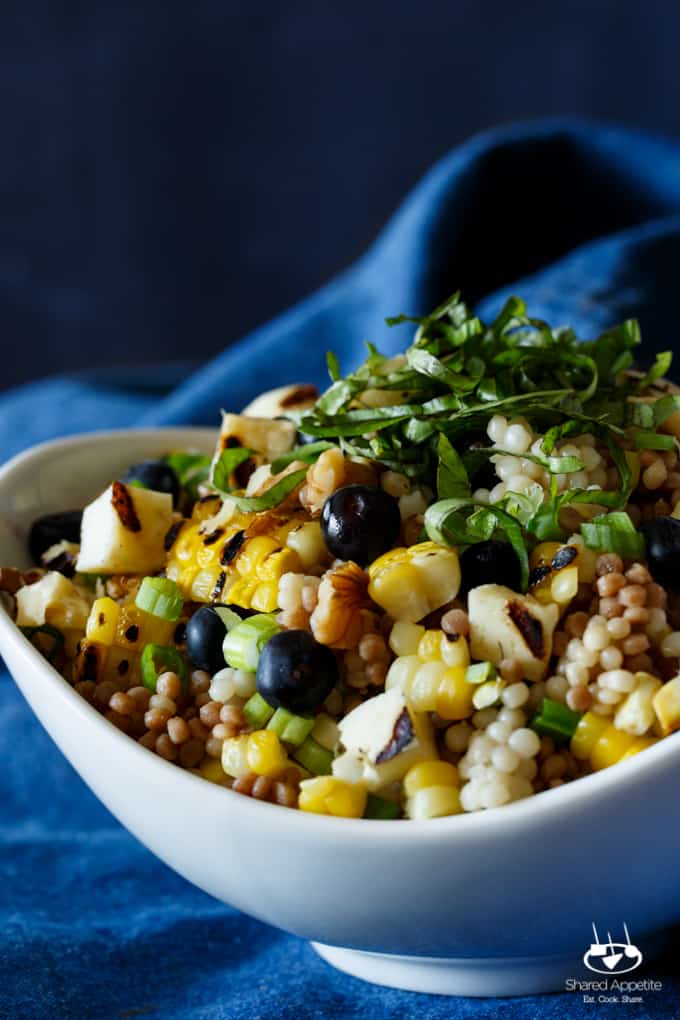 Corn, Blueberry, and Halloumi Salad with Basil and Walnut | sharedappetite.com