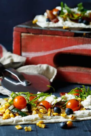 Grilled Summer Vegetable Flatbread with Blueberry + Lemon Ricotta | sharedappetite.com