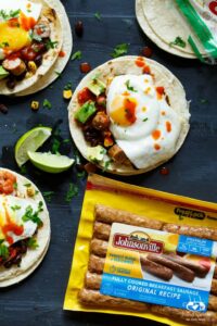 Huevos Rancheros Sausage Breakfast Tacos | sharedappetite.com #SausageFamily