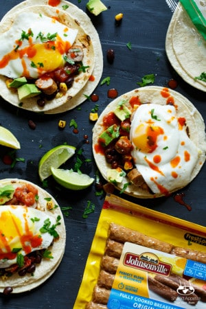 Huevos Rancheros Sausage Breakfast Tacos - Shared Appetite