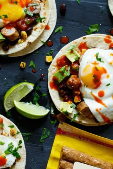 Huevos Rancheros Sausage Breakfast Tacos | sharedappetite.com #SausageFamily