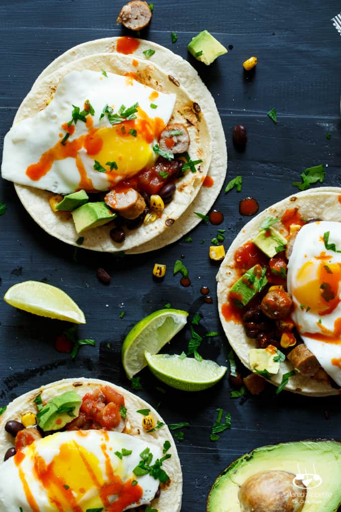 Huevos Rancheros Sausage Breakfast Tacos | sharedappetite.com #SausageFamily