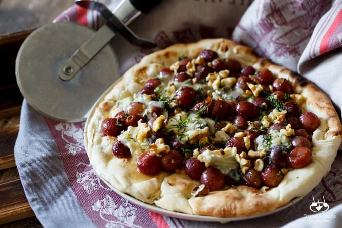 Roasted Grape and Blue Cheese Pizza with Honey, Walnut, and Thyme | sharedappetite.com