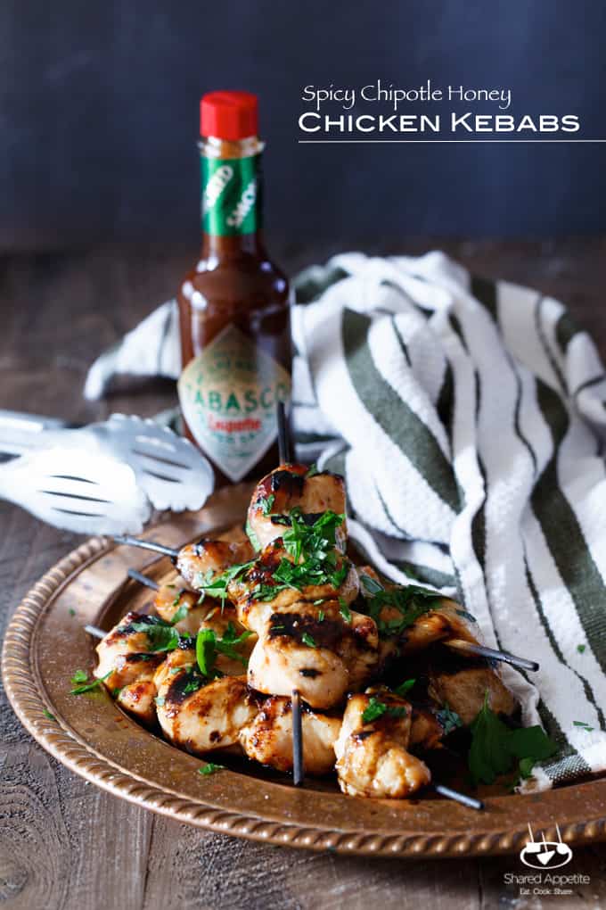 Spicy Chipotle Honey Chicken Kebabs | sharedappetite.com