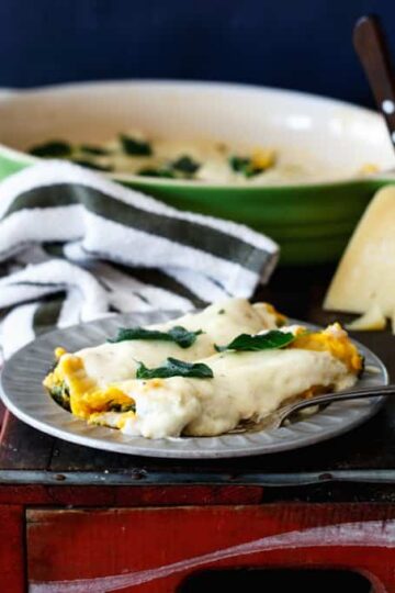 Butternut Squash Manicotti with Parmesan Cream Sauce and Fried Sage | sharedappetite.com