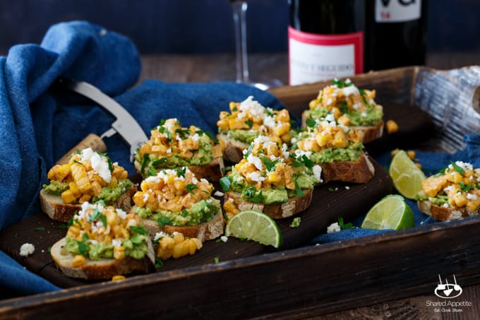 Mexican Street Corn + Avocado Crostini | sharedappetite.com