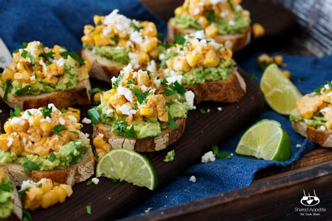 Mexican Street Corn + Avocado Crostini | sharedappetite.com