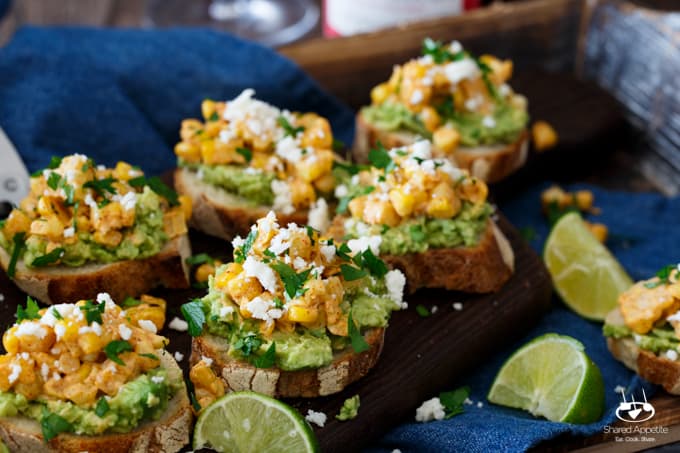 Mexican Street Corn + Avocado Crostini | sharedappetite.com