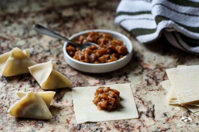 Apple Pie Wontons with Salted Caramel Whipped Cream | sharedappetite.com