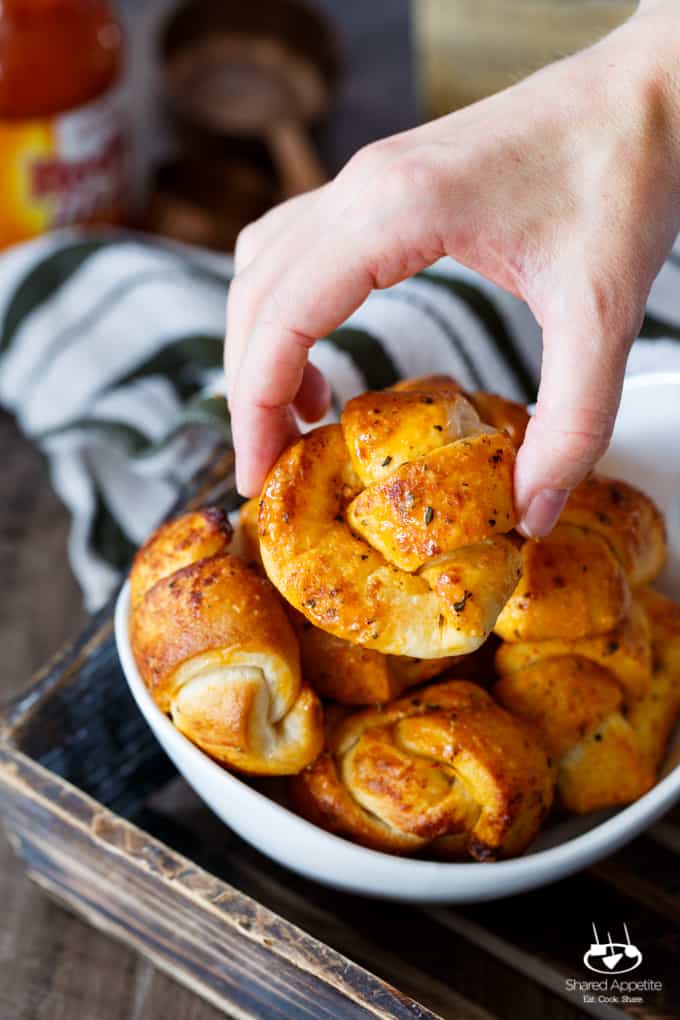 Quick and Easy Buffalo Garlic Knots | sharedappetite.com