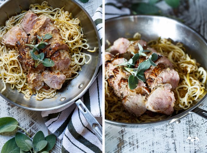 Gluten-Free 5 Ingredient Apple Cider Glazed Pork Tenderloin with Apple Noodles | sharedappetite.com