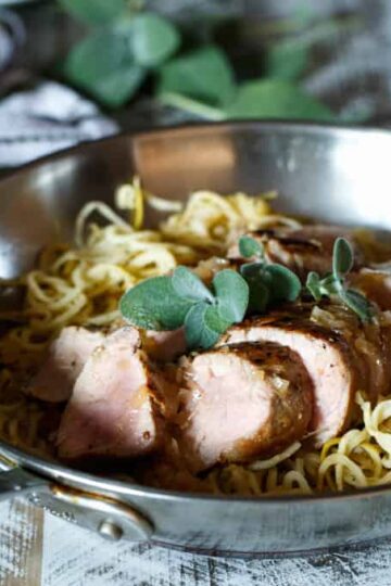 Gluten-Free 5 Ingredient Apple Cider Glazed Pork Tenderloin with Apple Noodles | sharedappetite.com