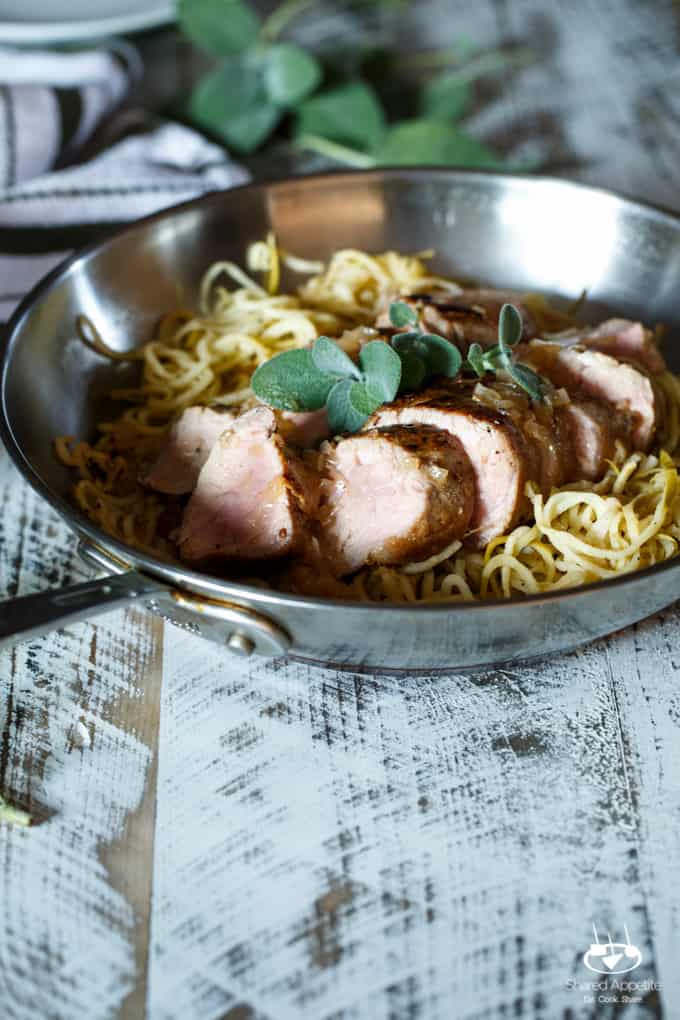 Gluten-Free 5 Ingredient Apple Cider Glazed Pork Tenderloin with Apple Noodles | sharedappetite.com