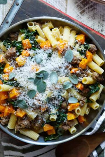 Pasta with Sausage, Roasted Butternut Squash, and Kale | sharedappetite.com #SausageFamily