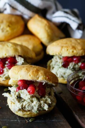 Avocado Jalapeno Turkey Salad Biscuit Sandwiches with Pickled Cranberries | sharedappetite.com