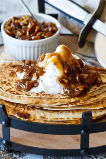 Pumpkin Cheesecake Quesadillas with Pecan Praline Topping | sharedappetite.com