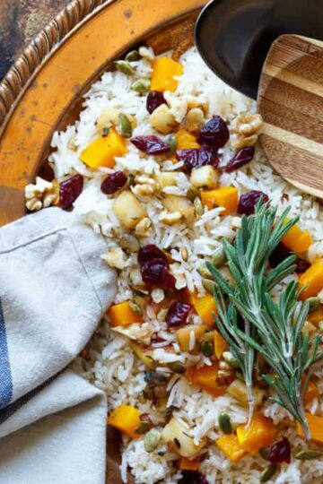 Vegan Roasted Butternut Squash, Apple, and Cranberry Rice Pilaf with Walnuts and Pepitas | sharedappetite.com