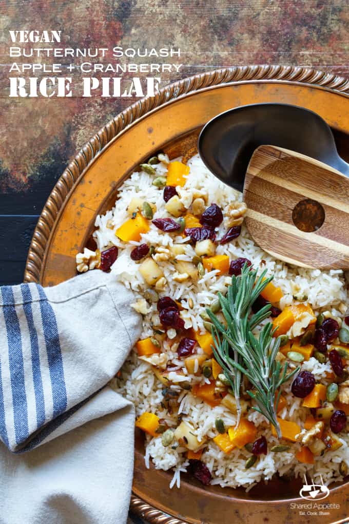 Vegan Roasted Butternut Squash, Apple, and Cranberry Rice Pilaf with Walnuts and Pepitas | sharedappetite.com