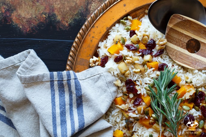 Vegan Roasted Butternut Squash, Apple, and Cranberry Rice Pilaf with Walnuts and Pepitas | sharedappetite.com