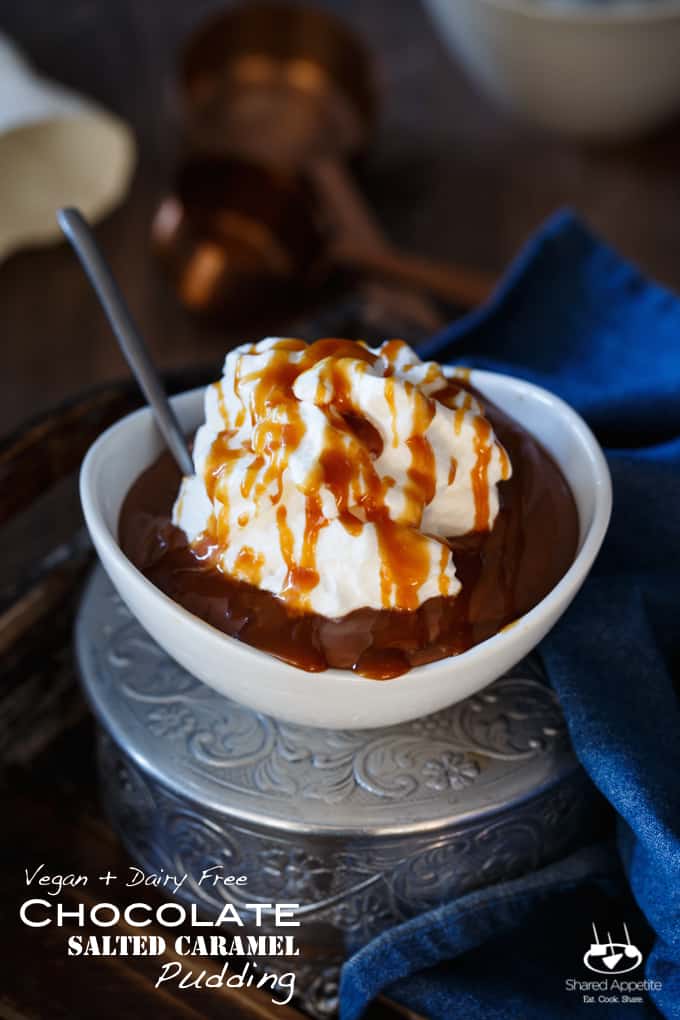 Vegan + Dairy Free Chocolate Salted Caramel Pudding | sharedappetite.com