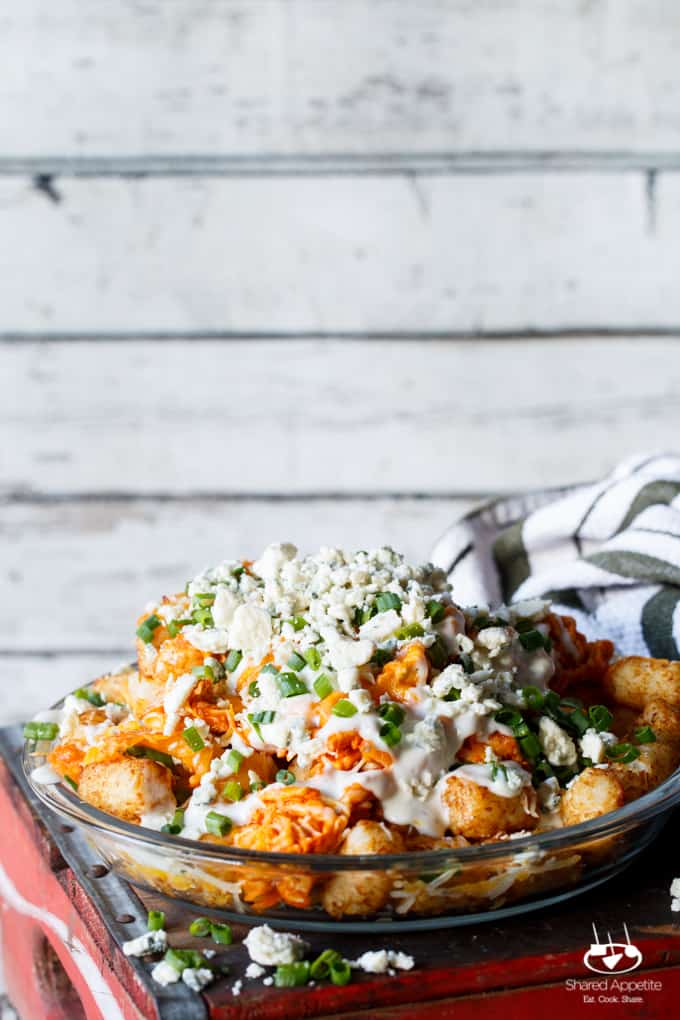 Buffalo Chicken Tater Tot Nachos (Totchos) | sharedappetite.com