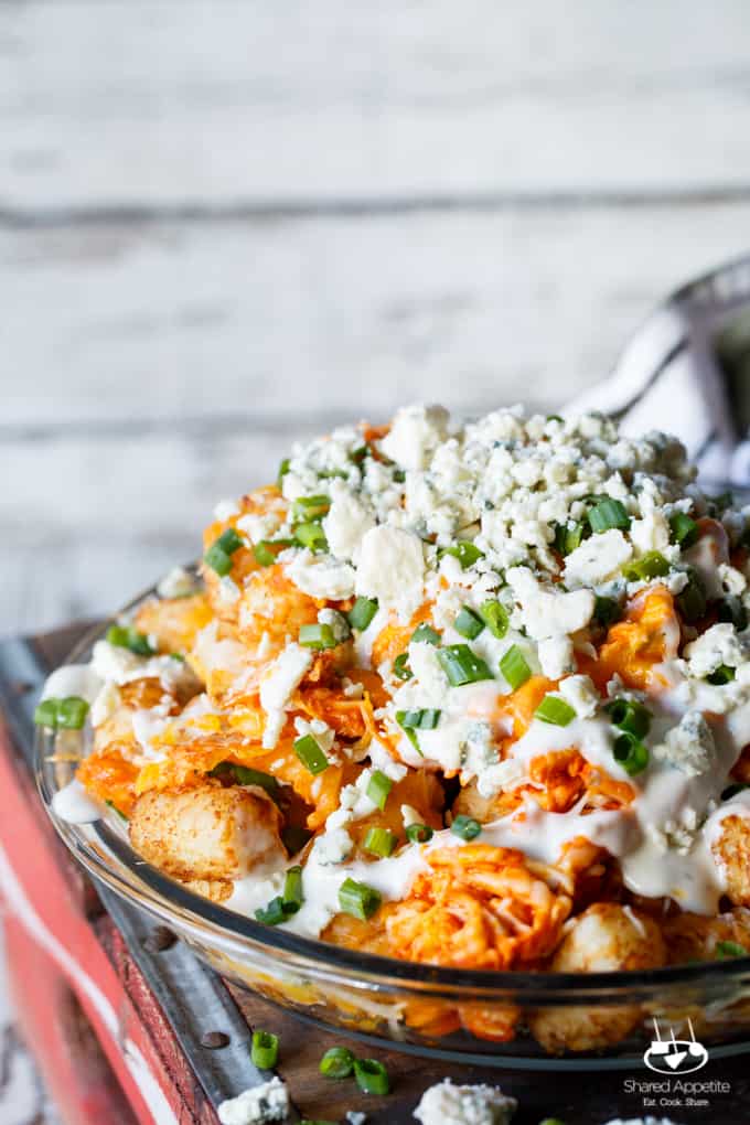 Buffalo Chicken Tater Tot Nachos (Totchos) | sharedappetite.com