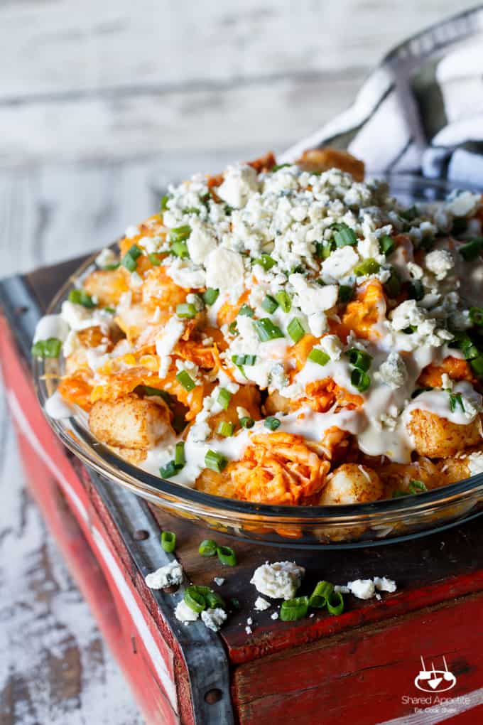 Buffalo Chicken Tater Tot Nachos (Totchos) | sharedappetite.com