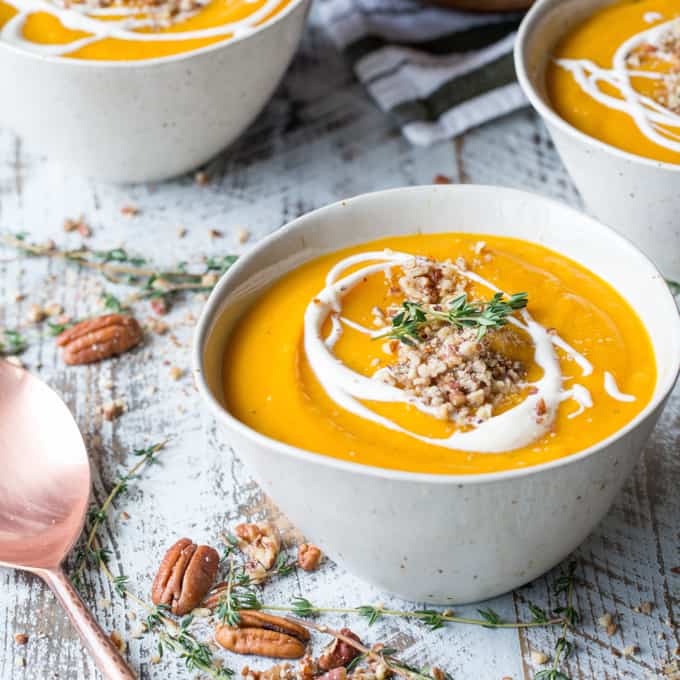 roasted butternut squash apple soup creme with thyme pecan creme fraiche 18 copy 2