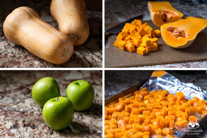 Roasted Butternut Squash and Apple Soup with Thyme, Pecans, and Creme Fraiche | sharedappetite.com