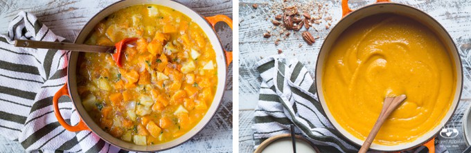 Roasted Butternut Squash and Apple Soup with Thyme, Pecans, and Creme Fraiche | sharedappetite.com