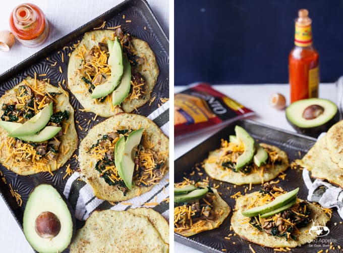 Vegetarian Chipotle Mushroom, Leek, and Kale Tacos on Cauliflower Tortillas | sharedappetite.com