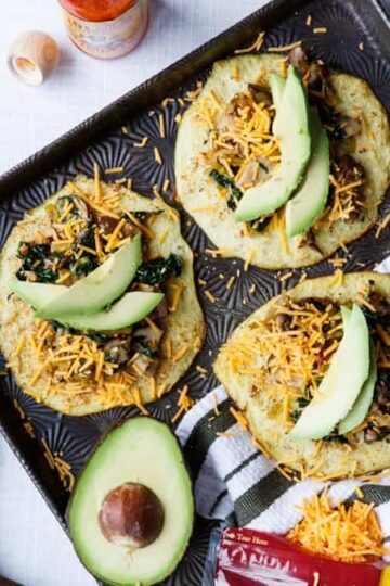 Vegetarian Chipotle Mushroom, Leek, and Kale Tacos on Cauliflower Tortillas | sharedappetite.com