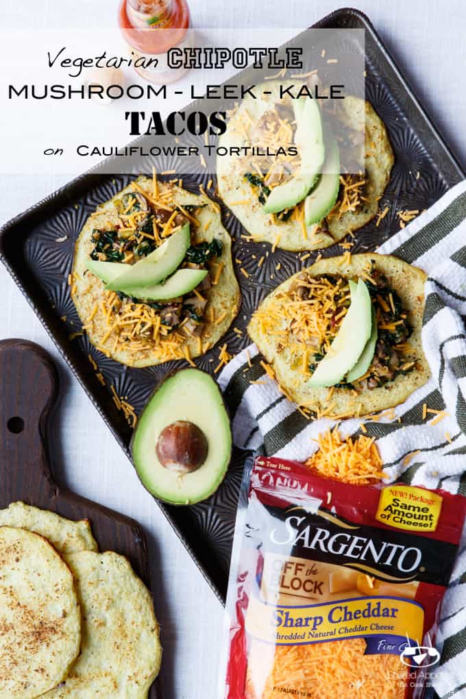 Vegetarian Chipotle Mushroom, Leek, and Kale Tacos on Cauliflower Tortillas | sharedappetite.com