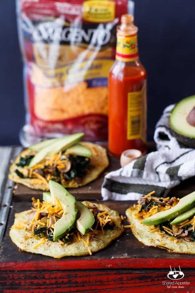 Vegetarian Chipotle Mushroom, Leek, and Kale Tacos on Cauliflower Tortillas | sharedappetite.com