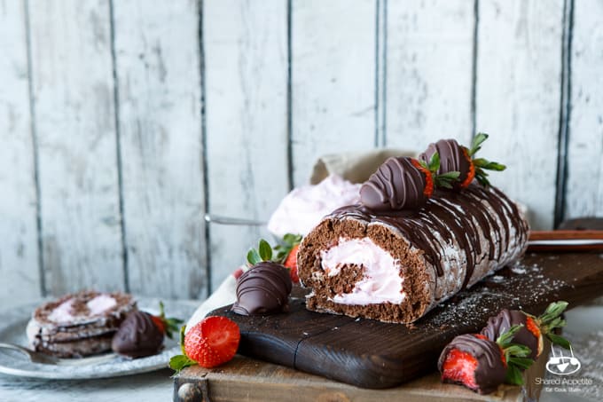 Chocolate Covered Strawberry Cake Roll | sharedappetite.com