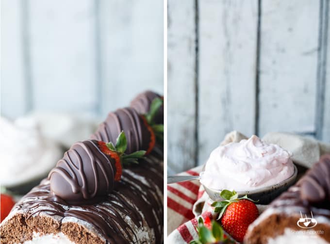 Chocolate Covered Strawberry Cake Roll | sharedappetite.com