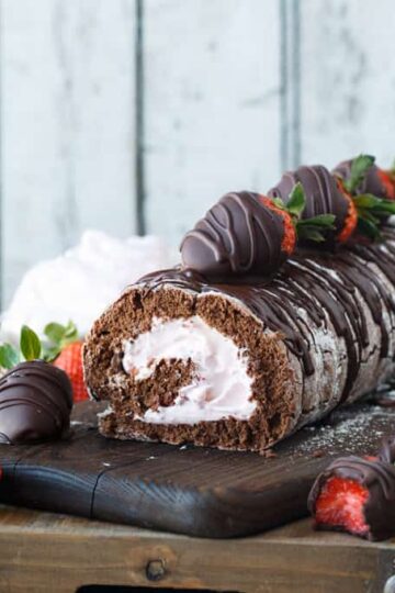 Chocolate Covered Strawberry Cake Roll | sharedappetite.com