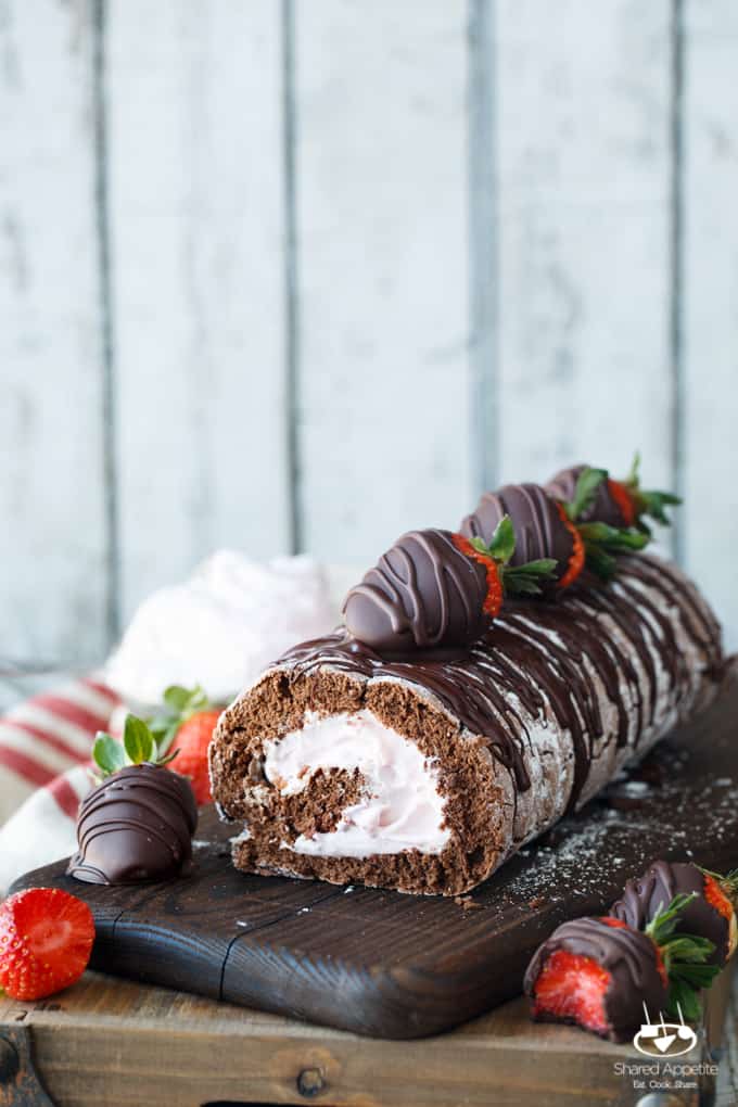 Chocolate Covered Strawberry Cake Roll | sharedappetite.com