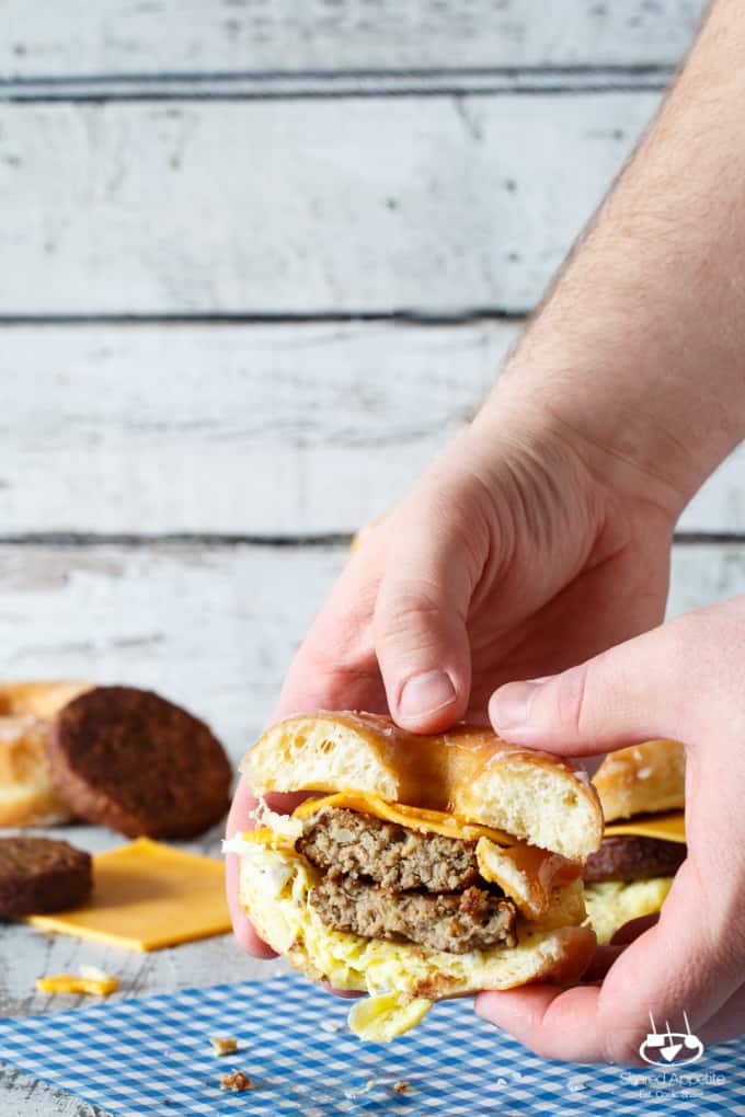 Sausage, Egg, and Cheese Donut Breakfast Sandwiches | sharedappetite.com