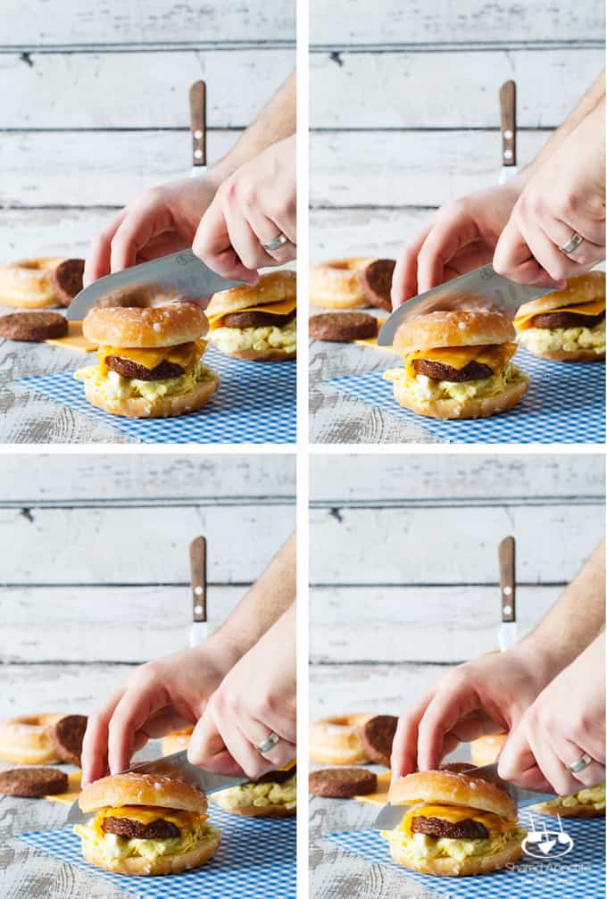 Sausage, Egg, and Cheese Donut Breakfast Sandwiches | sharedappetite.com