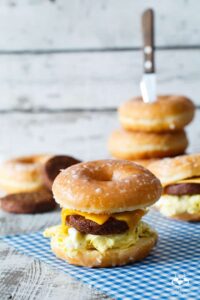 Sausage, Egg, and Cheese Donut Breakfast Sandwiches | sharedappetite.com