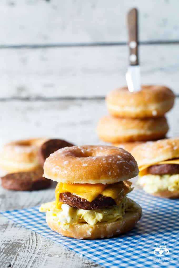 Sausage, Egg, and Cheese Donut Breakfast Sandwiches | sharedappetite.com